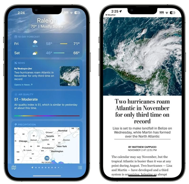 长白苹果14维修分享iPhone 14手机如何看天气时顺带看新闻 