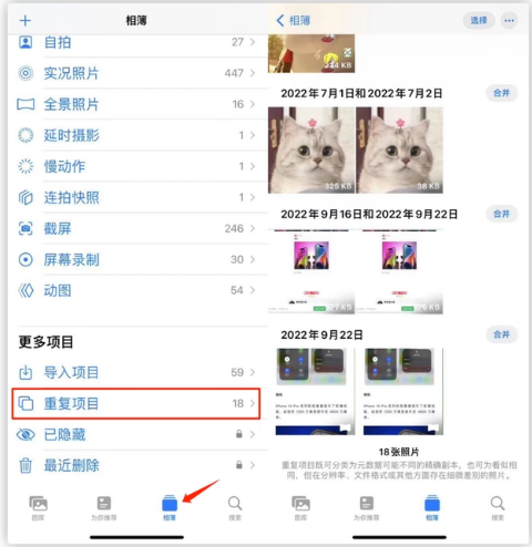 长白苹果手机维修分享iOS 16 中相册重复项目功能使用方法 